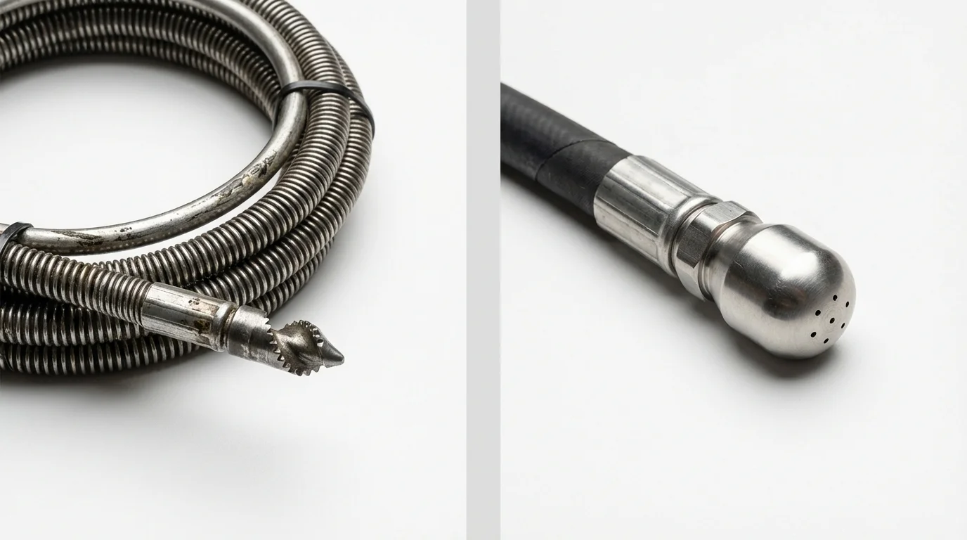 Drain snake cable and hydro jetting nozzle used for drain cleaning in Durham, CT