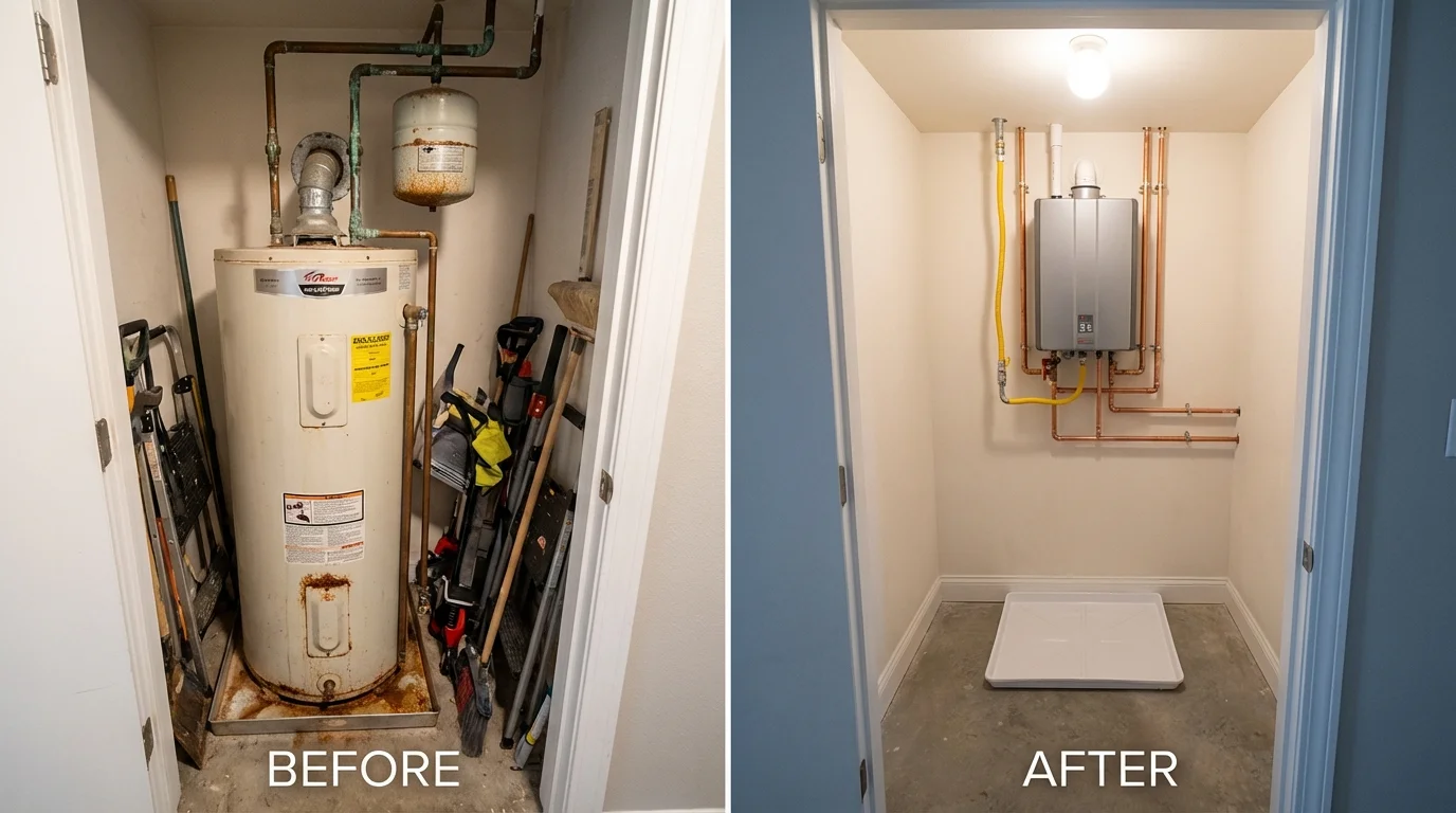 Tank water heater versus wall-mounted tankless unit comparison for Durham, CT homeowners